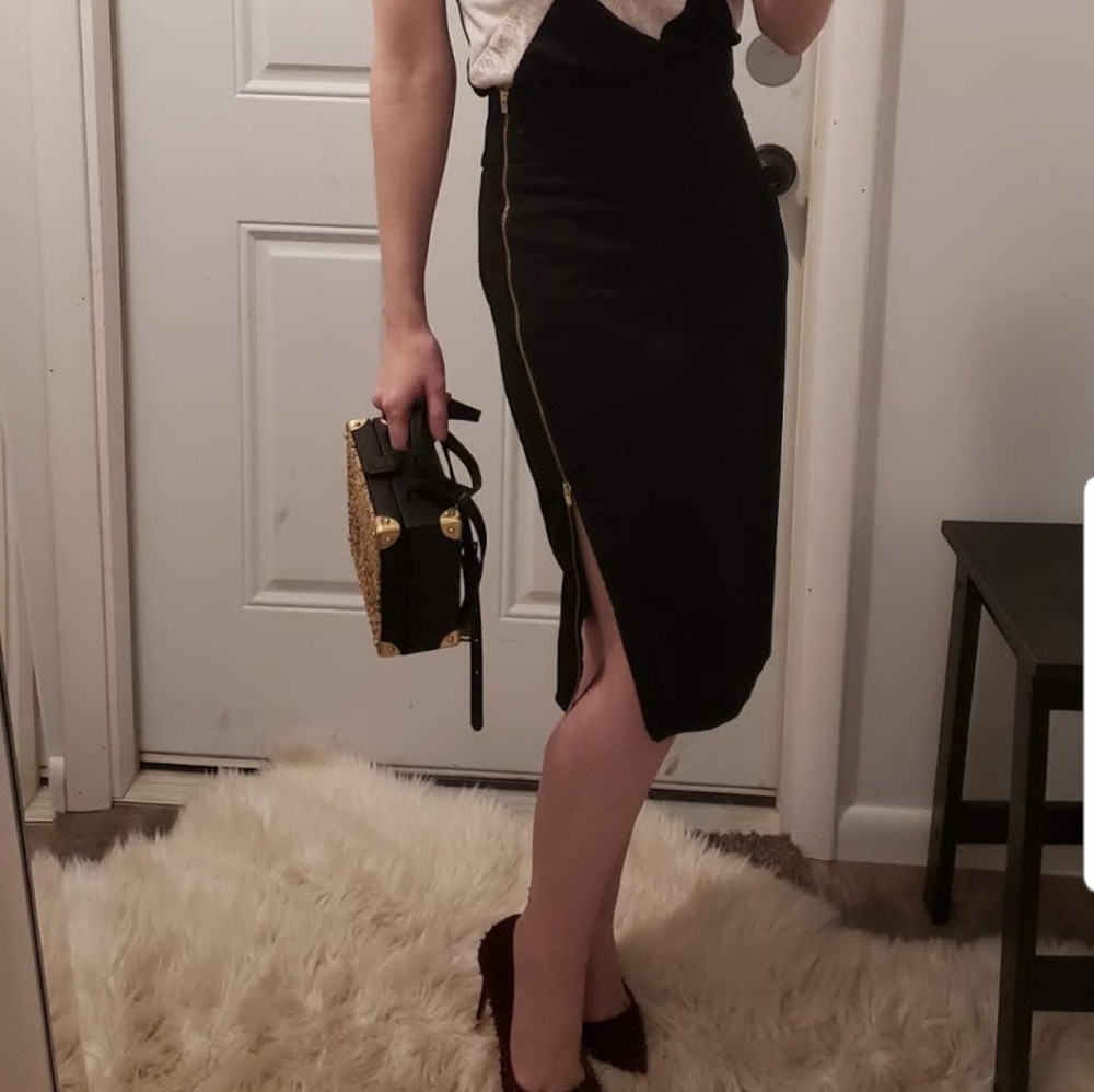 Black High Waisted Zip Pencil Skirt